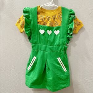 Alba of Denmark Bright Green Heart Pinnie & Golden Yellow Floral Shirt Outfit